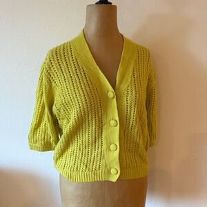 Faherty sz M NWT Acklin Sweater Top limeaid yellow Button-Up Women's Sweater